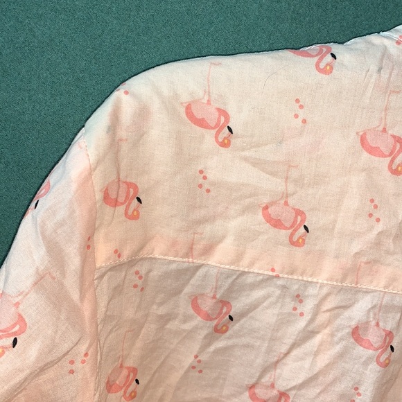 Cute vintage pink flamingo print button-down top L - Picture 11 of 17